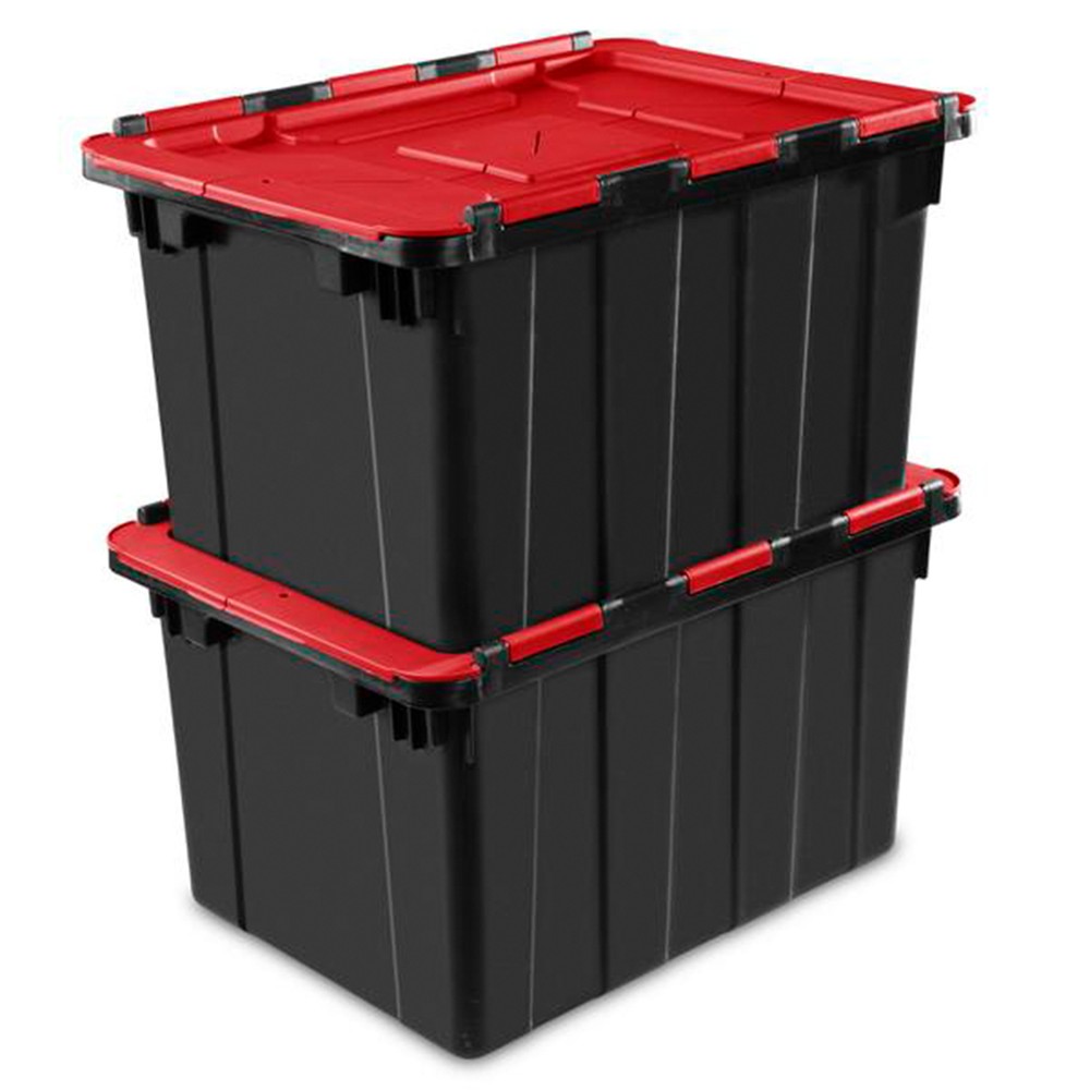Sterilite 12 Gallon Hinged Lid Industrial Tote, Stackable Storage Bin, 6 Pack