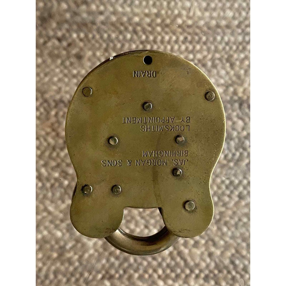 Solid Brass Old English JAS Morgan and Sons Padlock w Key 4 Lever