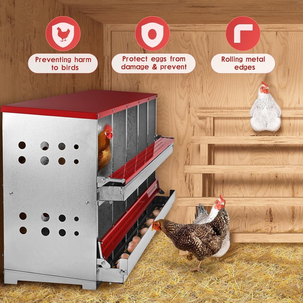 10Hole Chicken Nesting Boxes Metal Egg Laying Brooding Box With Vent Hole Set