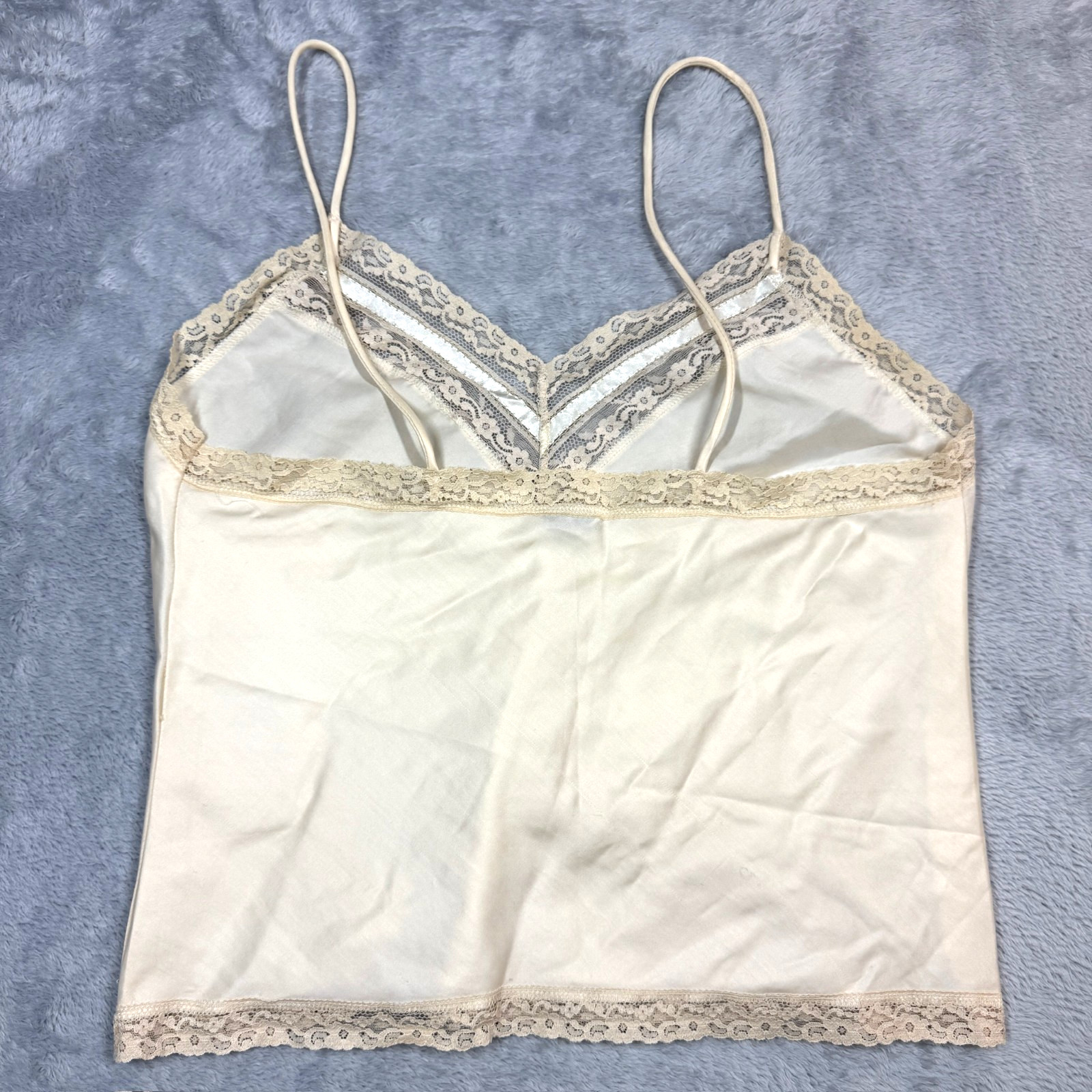 Vintage Christian Dior Slip Top & Skirt Women L Cream Satin Lace Hem READ