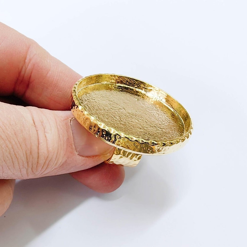 Shiny Gold Plated Ring Blank Base Bezel Setting Adjustable Ring 40mm G37843