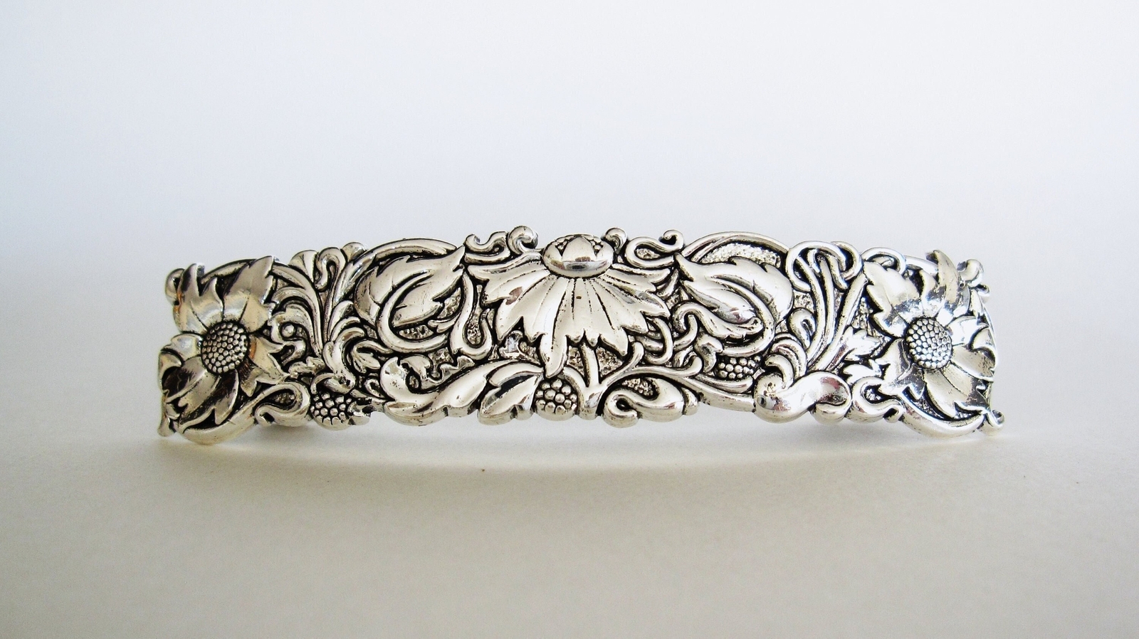 Silver flowers leaves vine metal flower filigree hair clip barrette