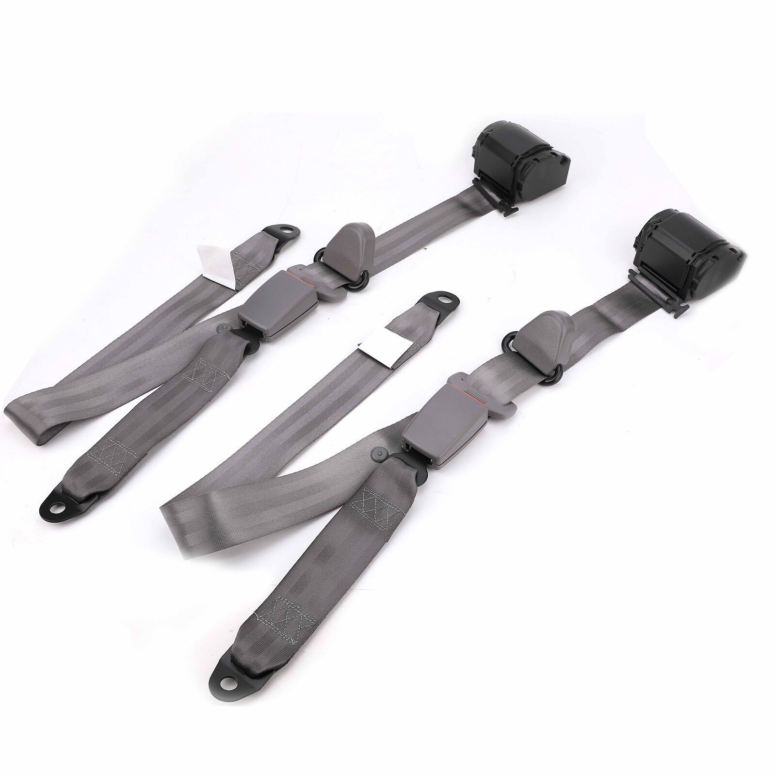 2Set Retractable 3 Point Safety Seat Belt Strap Car Vehicle Adjustable Belt Gray