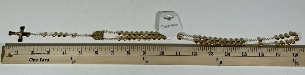 St. Benedict Catholic Rosary Gold Plated Stainless Steel Ball Bearing 5 Decade