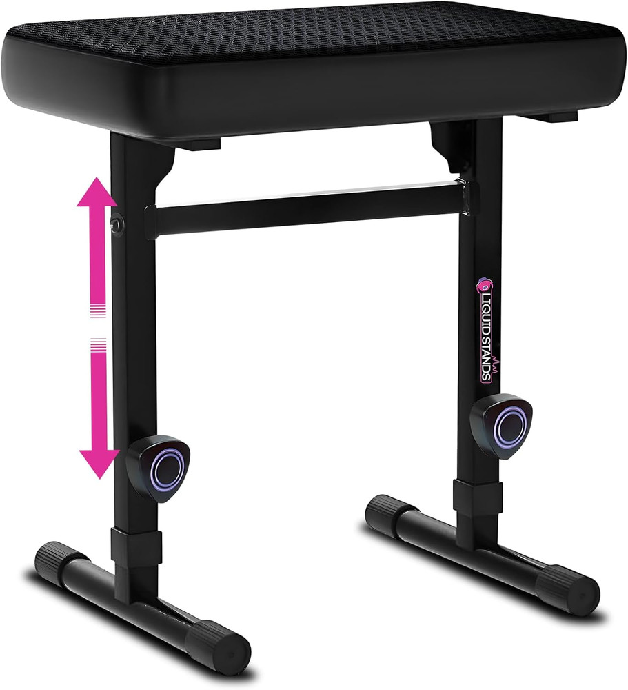 Adjustable Piano Bench with Padded Cushion for Musicians - Black Stool