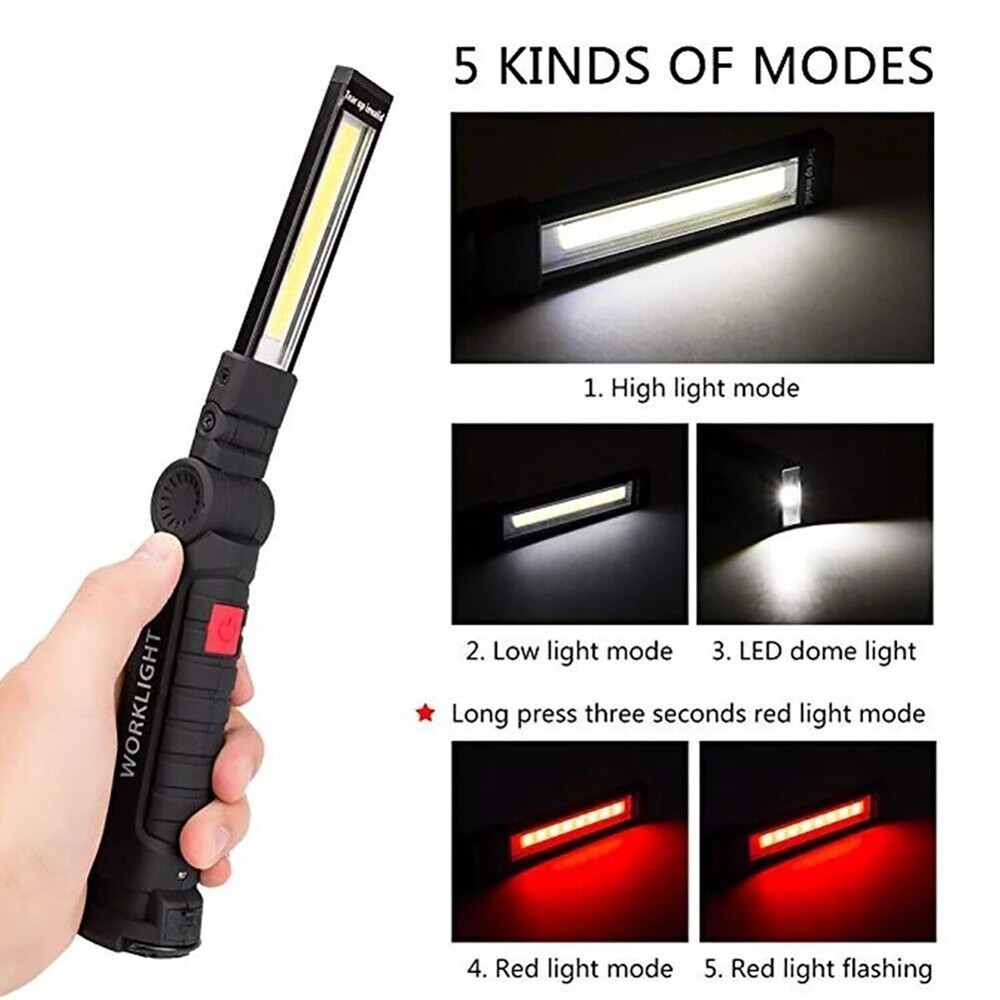 2Pcs Magnetic COB LED Work Light Lamp Rechargeable Flashlight Lamp Folding Torch