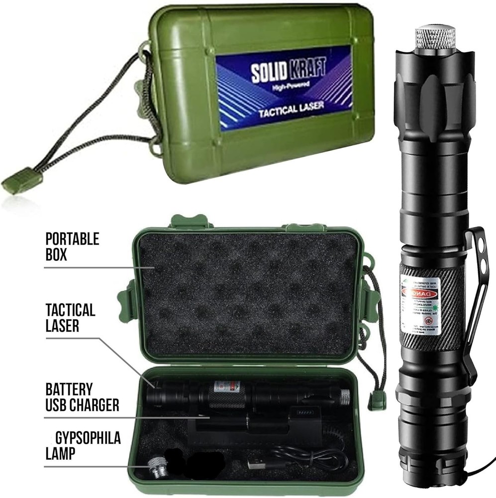 Rechargeable Tactical Green Laser Pointer - 3300 ft Visibility & Carrying Case