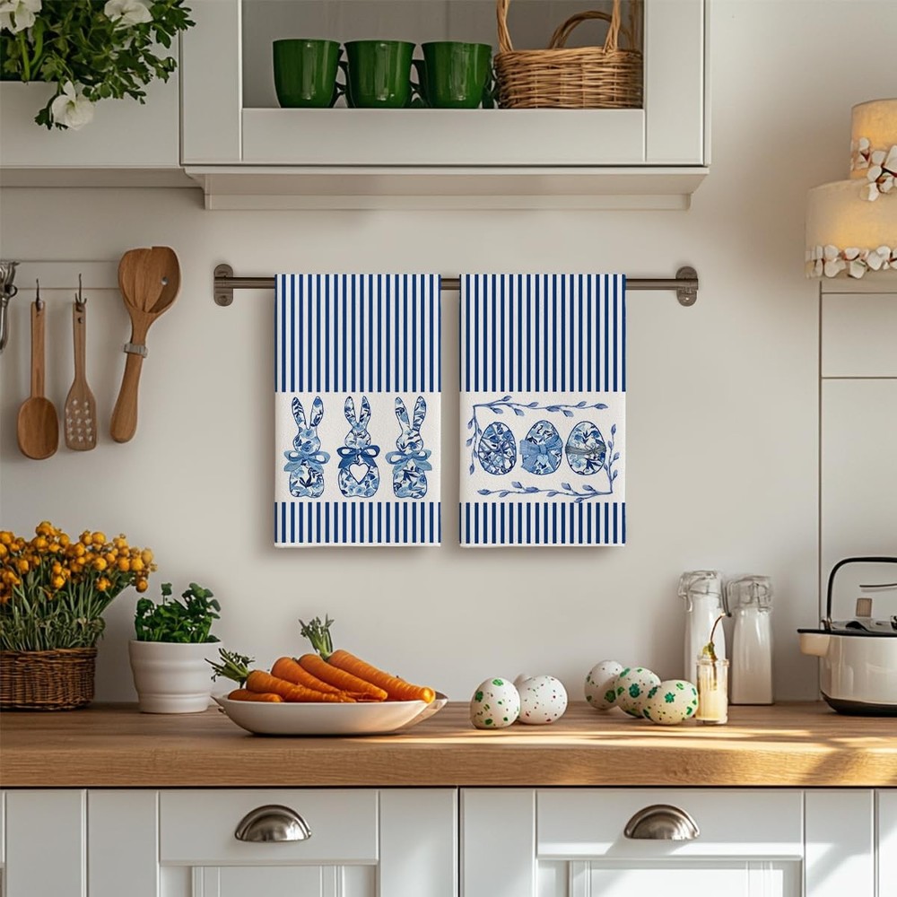 Artoid Mode Blue Stripe Rabbit Bunny Eggs Easter Kitchen 18" x 26",