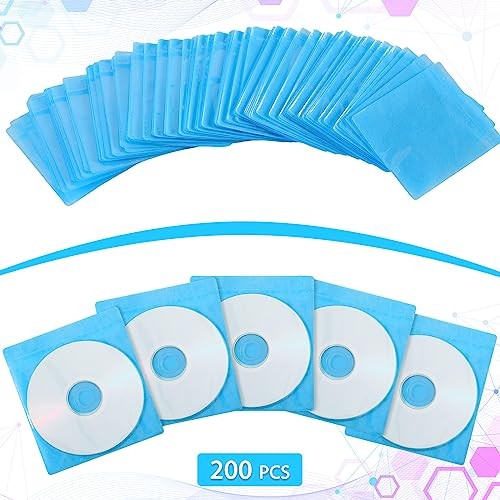 200 Pcs Cd DVD Sleeves Envelopes Bulk Double Sided Refill Plastic Disc Blue