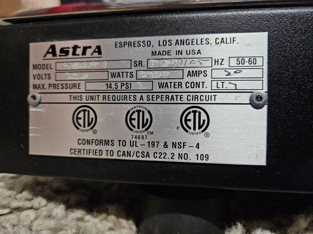 Astra Mega 1 220V Auto Espresso Machine