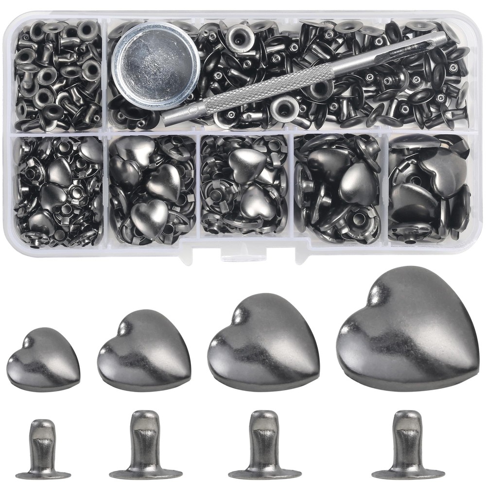 150 Sets Leather Rivets Kit Mixed Sizes Rivets for Leather Heart Studs for Cl...
