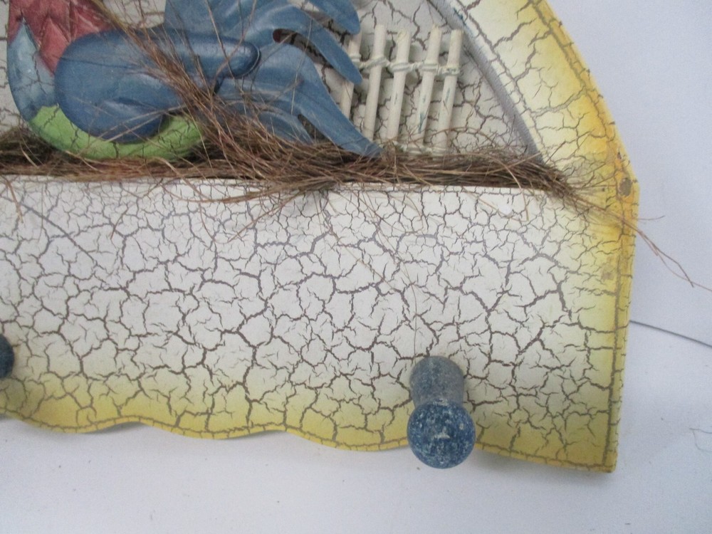 Wood Rooster Design Coat Rack with 3 Hooks