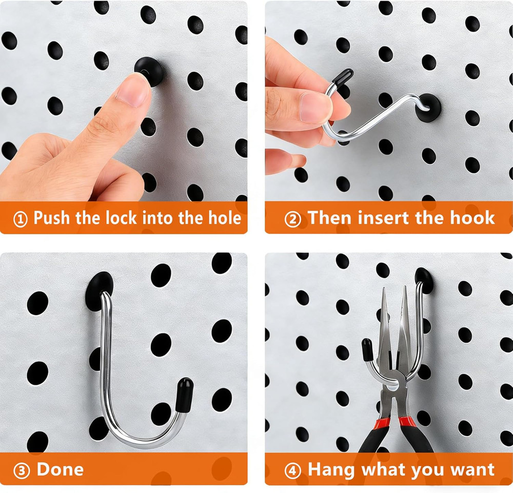 Pegboard Hook Locks, for Stopping Hooks from Falling Off, 60PCS, Black