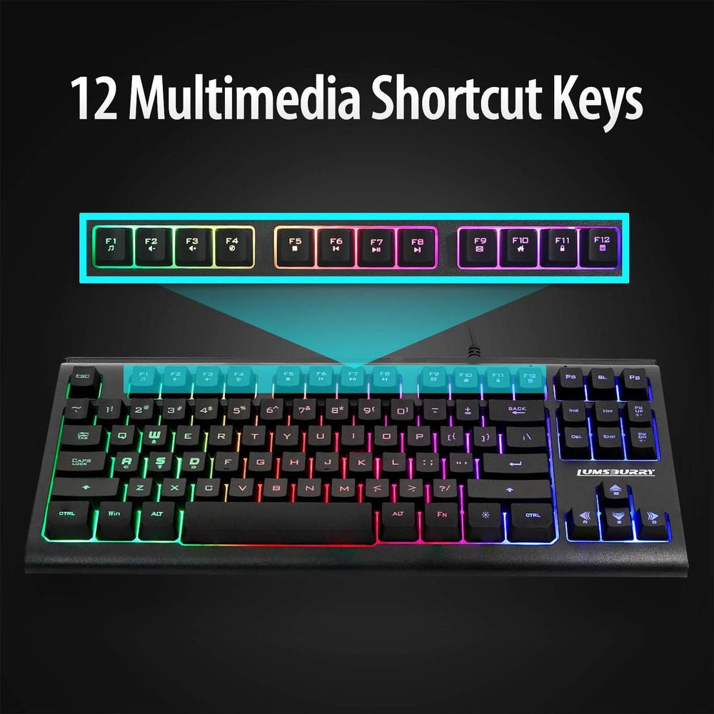 Computer Keyboard, 87 Keys Compact Wired USB Keyboard with Rainbow LED Light ...