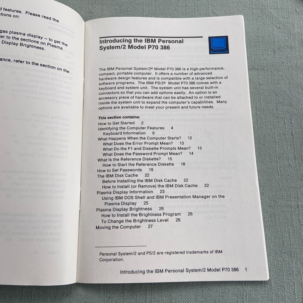 IBM Personal System PS/2 Quick Reference Guide P70 386 Model 30 286 Operations