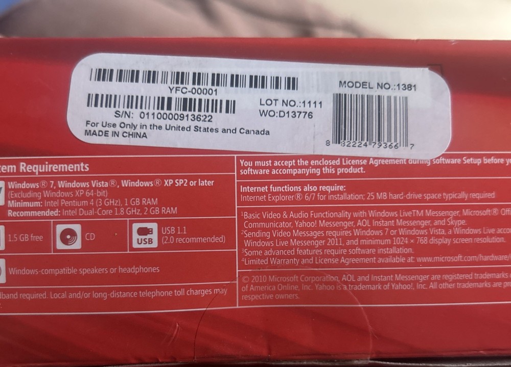 Microsoft LifeCam VX-2000 Web Cam Model 1381 New