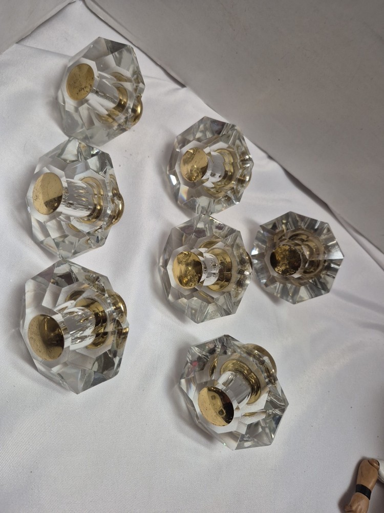 Door Knobs 8 Point Crystal Glass Brass   7 Pieces