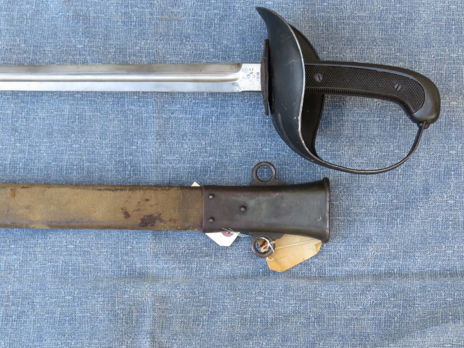 WWI US MODEL 1913 PATTON CAVALRY SWORD w SCABBARD DATED L.F.&C. 1918 EXCELLENT