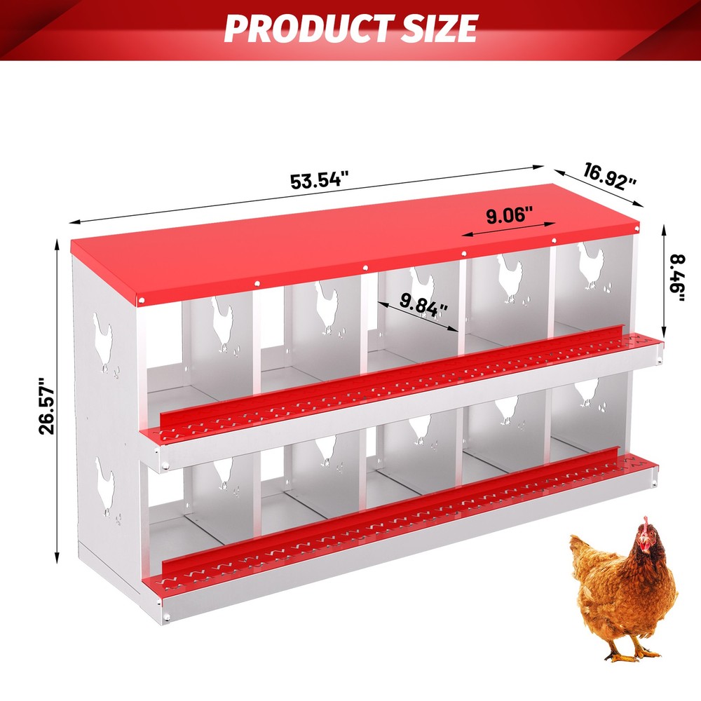 10 Holes Chicken Nesting Box, Metal Chicken Nesting Boxes, without Bracket Legs