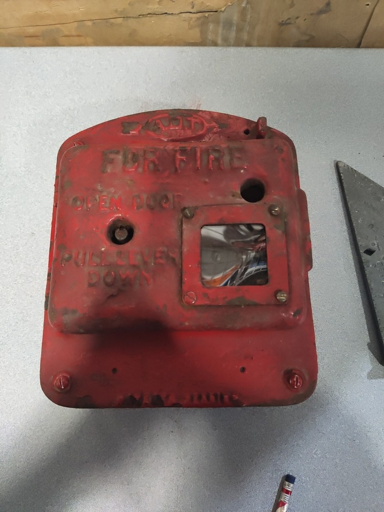 Antique ADT FIRE ALARM BOX Solid Cast Iron Red . FIRE ALARM PULL BOX VERY RARE