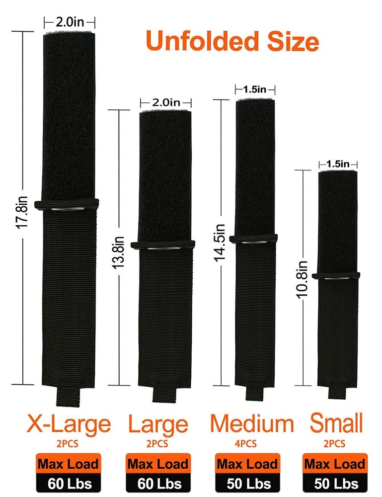 Heavy-Duty Storage Straps (Assorted 10 Pack) - Extension Cord Storage, Organizer