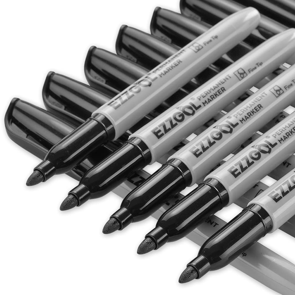 Permanent Markers Bulk, 72 Pack Black Permanent Marker Set, Fine Tip, Waterpr...