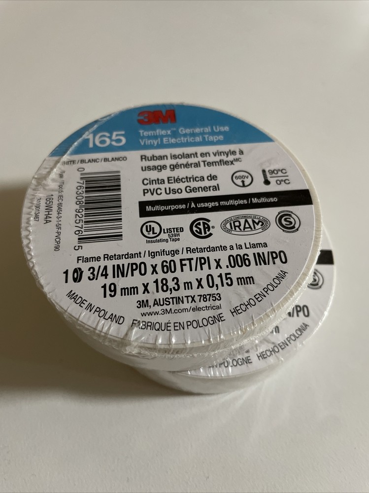 3M Temflex 165 White Vinyl Electrical Tape - 2Rolls