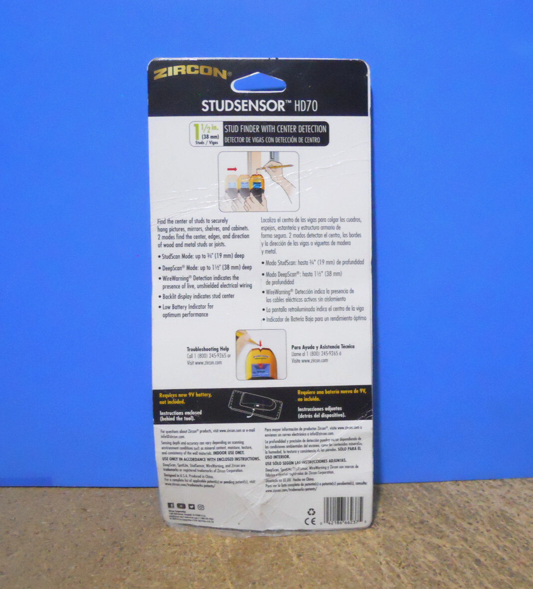 Zircon StudSensor HD70 Stud Finder LED Center Detection Wire Warning