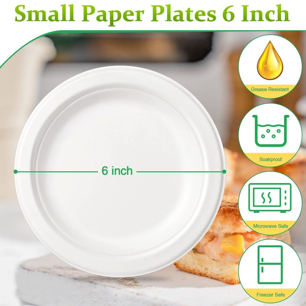 Small Paper Plates 6 inch, 500 Pack Plates Bulk, 100% Compostable Disposable ...