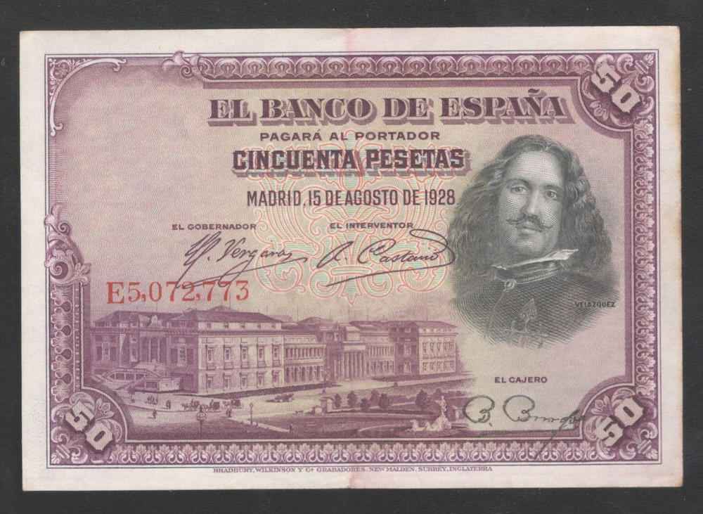 1928 Spain 50 Pesetas Note.
