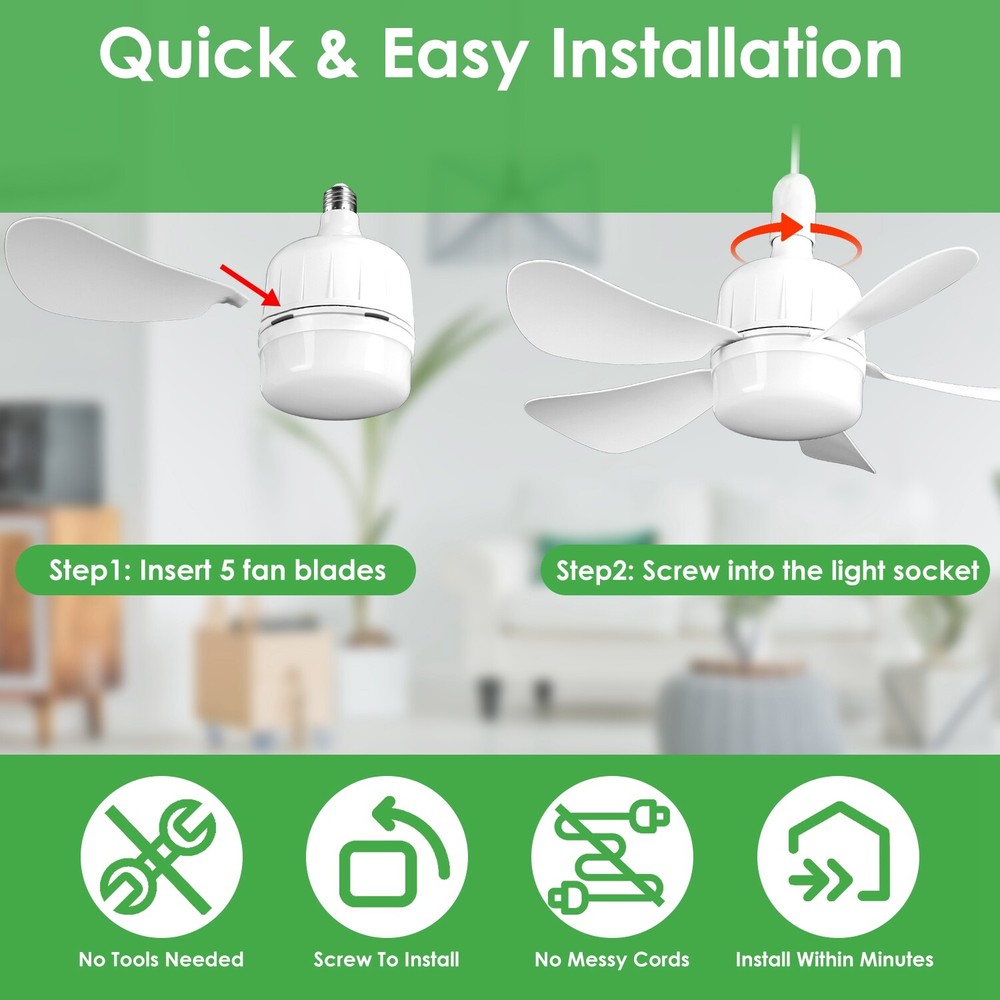3-Speed Socket Fan Light with Remote & Socket 6 Blades Light Socket