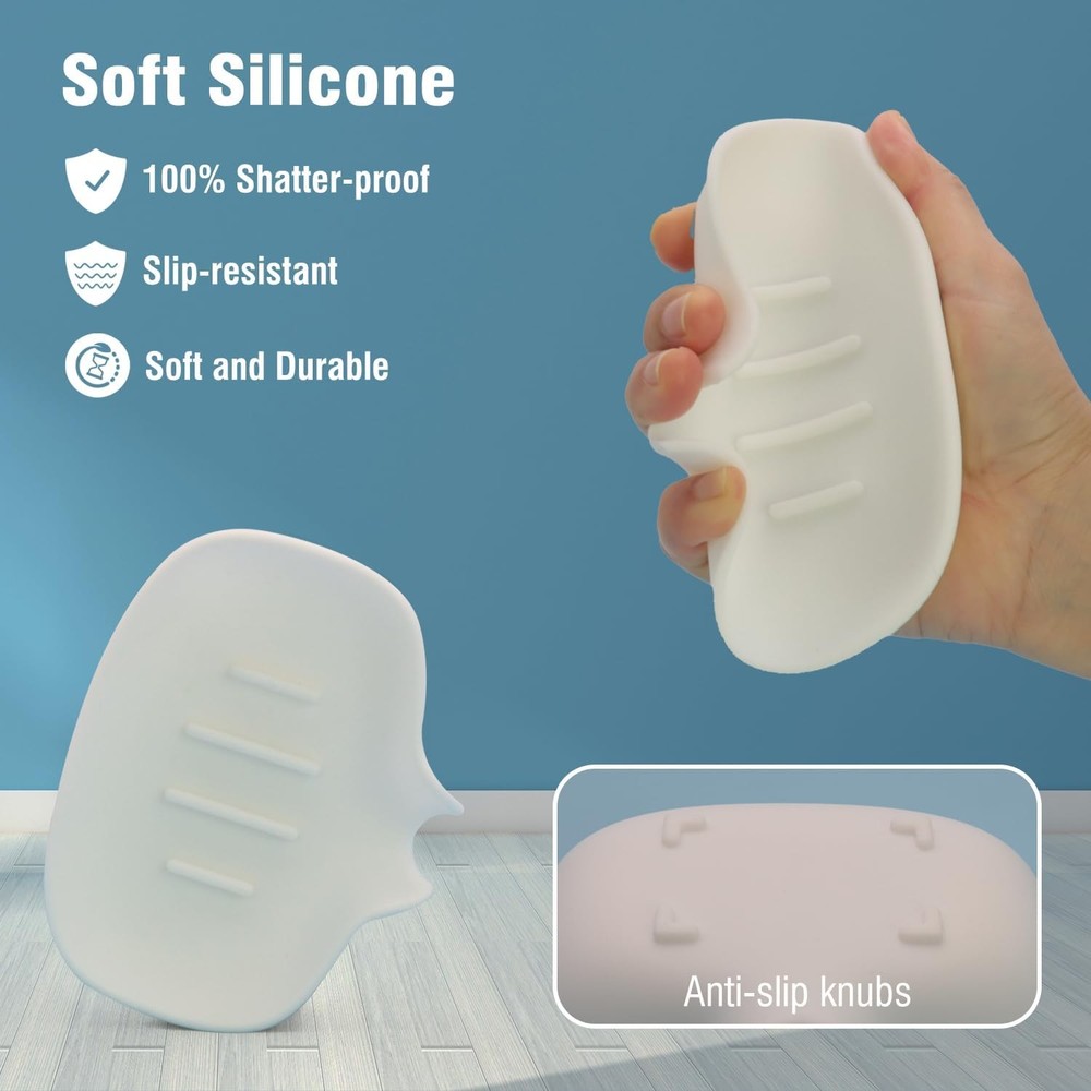 3 Pack Soap Bar Holder, AIMAIAIMAI Self Draining Dish, Quick White