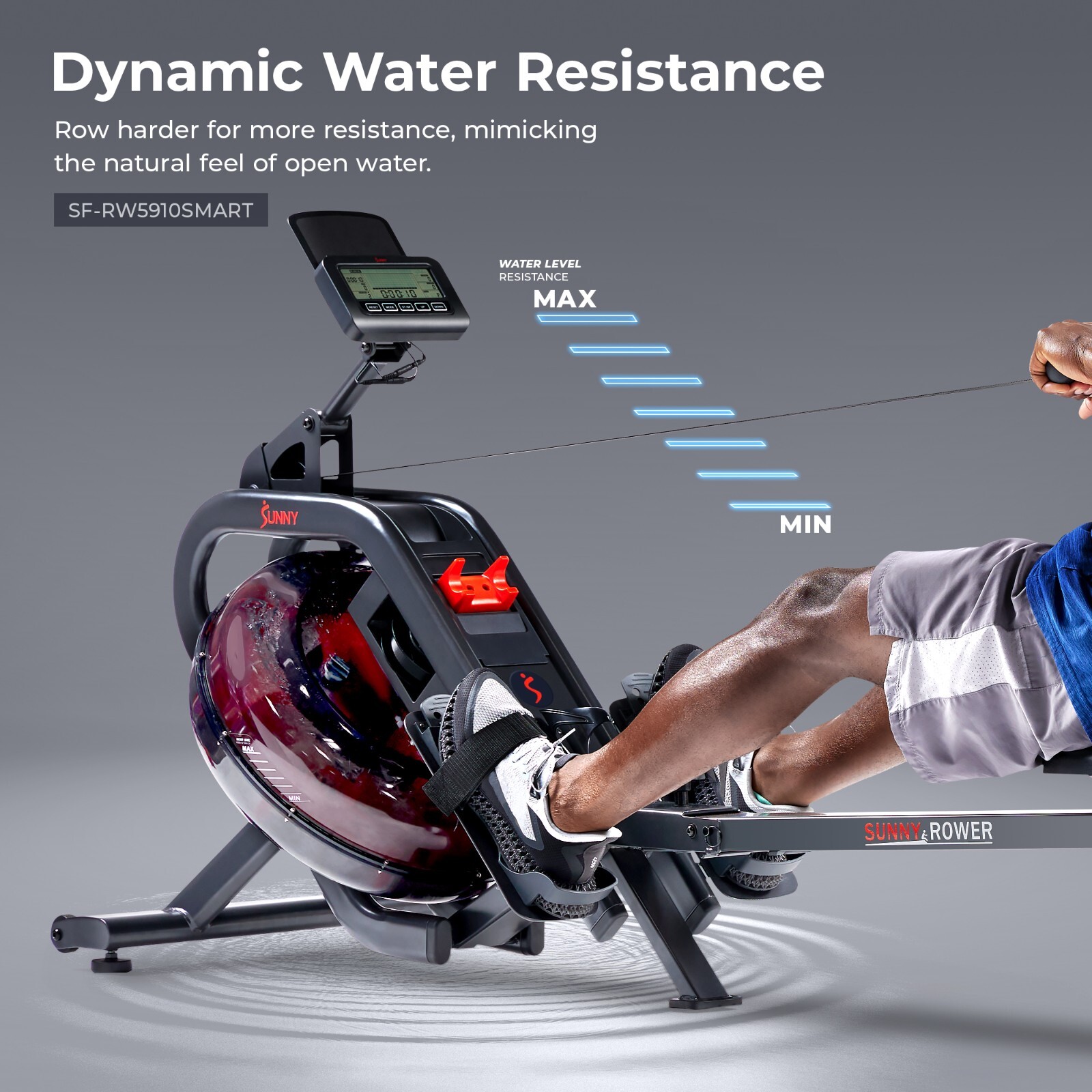 Smart Phantom Hydro Water Rowing Machine Foldable Home Cardio Workout Dual Rail