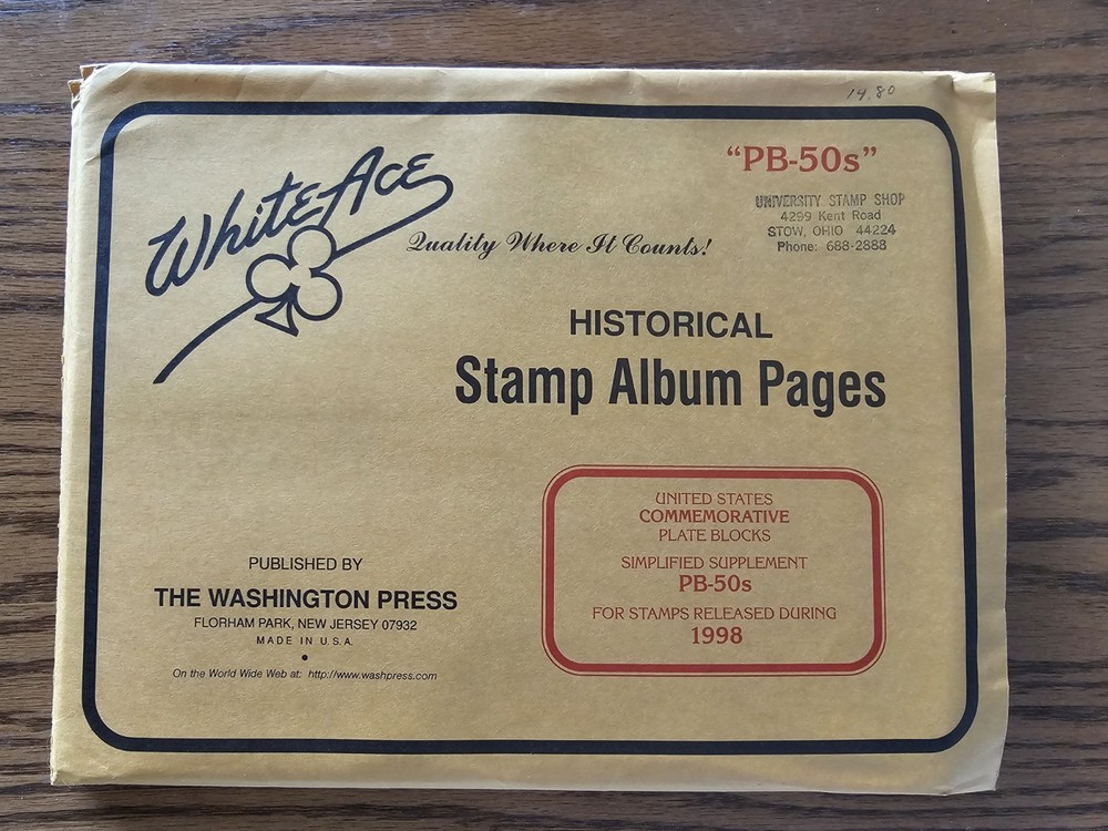 White Ace Stamp Supplement PB-50S for 1998 Commemorative Plate Blocks NOS