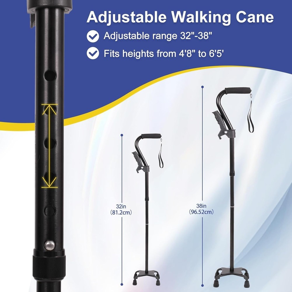 Adjustable Walking Cane for Men & Women – 4-Pronged Base for Stability