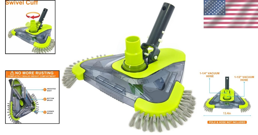 Upgrade Your Pool Cleaning - Triangular Vacuum Head with Side Brush & 2 Adapters