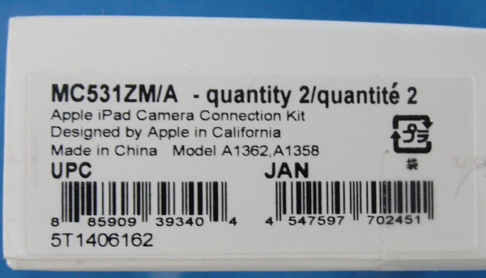 Apple iPad Camera Connection Kit MC531ZM/A