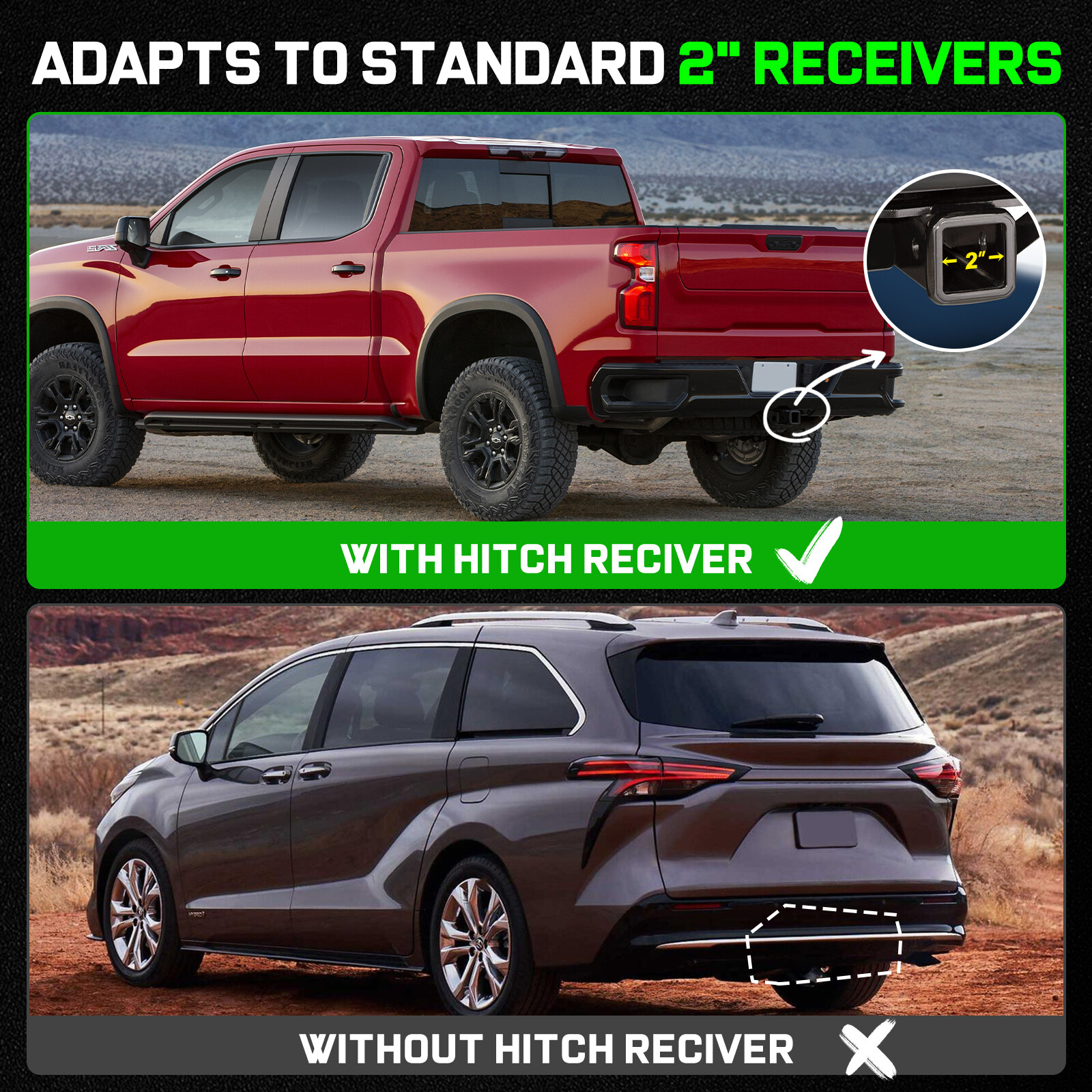 Universal Bumper Tow Hitch Step Trailer for SUV Trucks Pickups with 2" Receiver