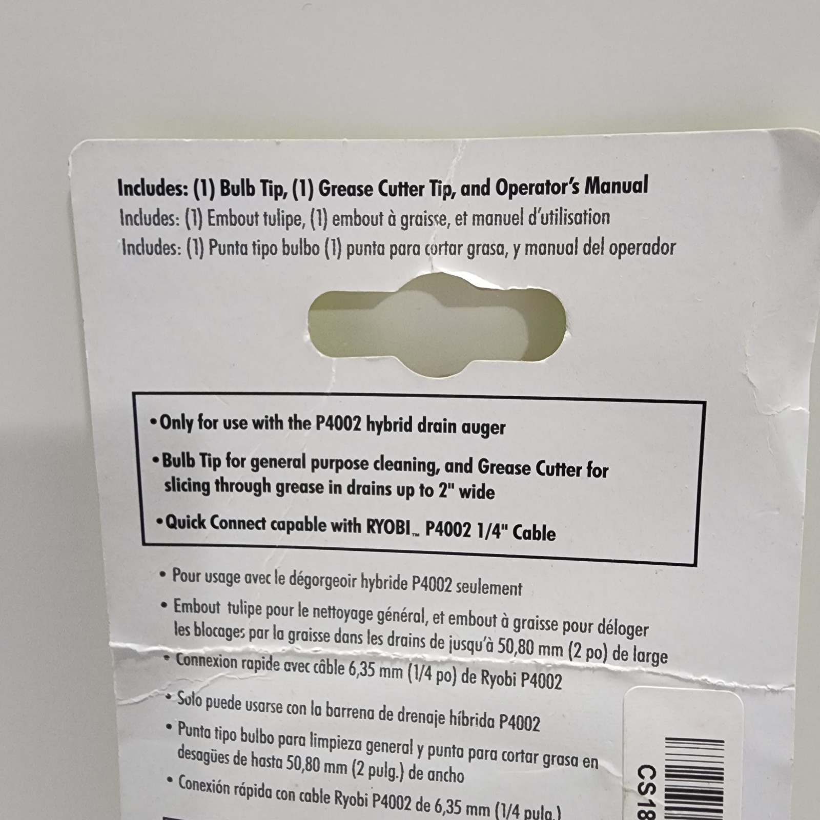 Ryobi A122KIT Auger Grease Cutter and Bulb Tip Kit for Drain Auger P4002 Models