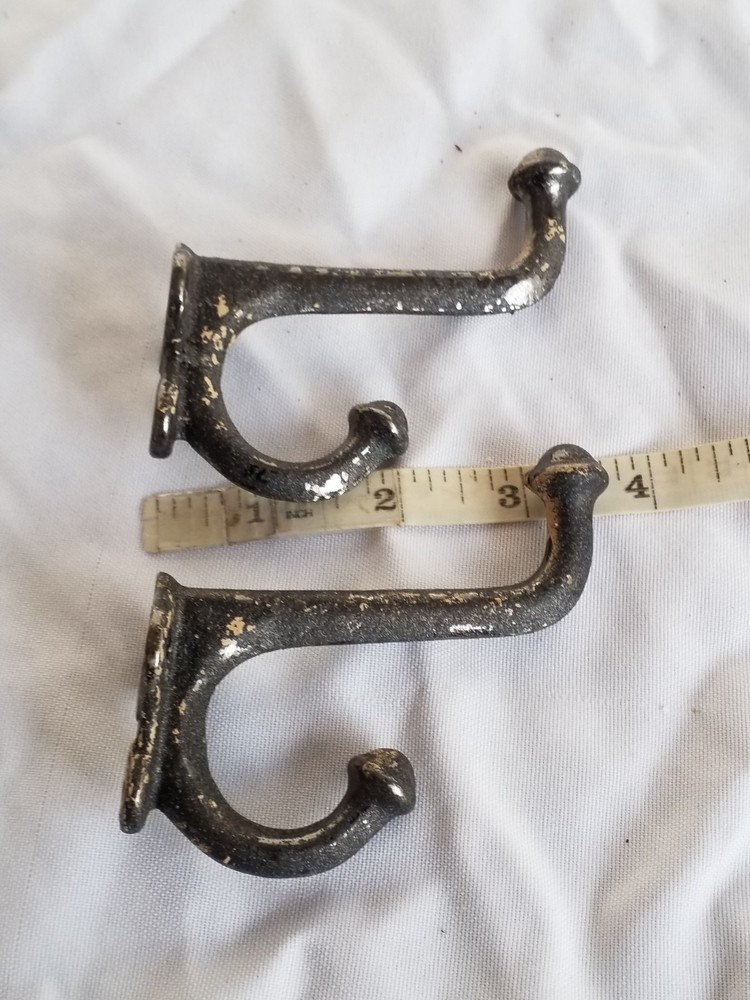 Vintage Hardware Pair Coat/ Hat Hook Matched Set Distressed Original 3.5" Hooks