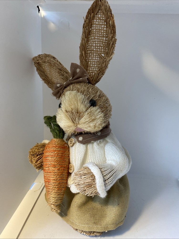 Straw Bunny Holding Carrot