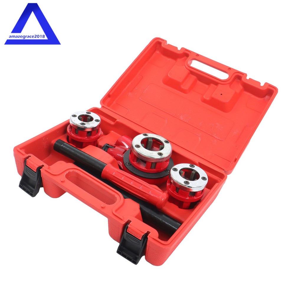 Pipe Threader Ratchet Kit, Manual Ratcheting Pipe Threading Tool Set & 3NPT Dies