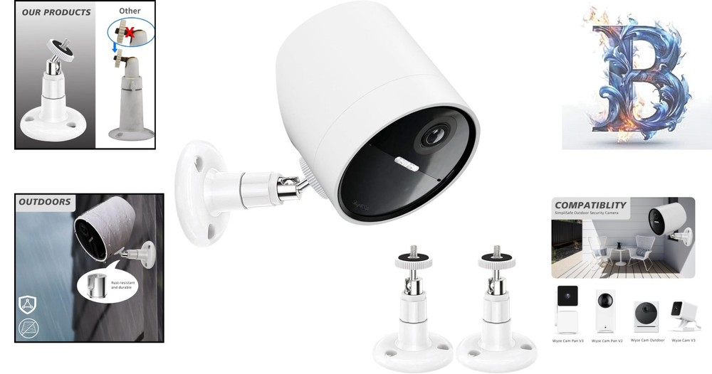 Versatile 2 Pack Wall Mount for SimpliSafe Cameras with 360° Rotation Capability