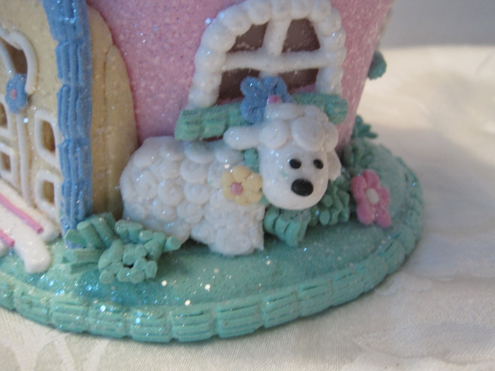Cupcakes & Cashmere SUGARED Pastel Easter light up cupcake house with lamb