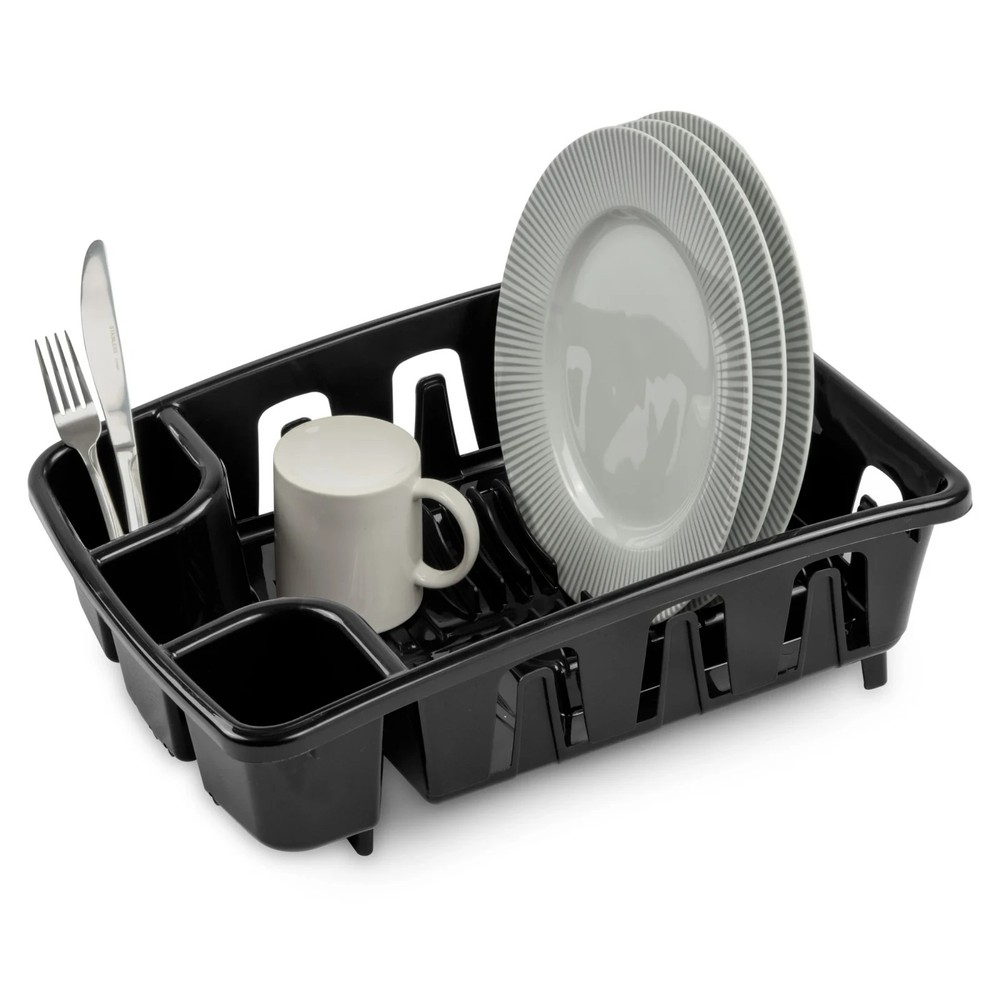 Dish Drying Rack, Sterilite Dish Rack with Self Draining Base, Black