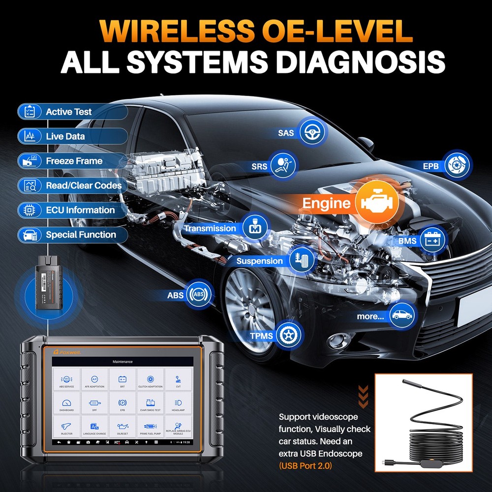 FOXWELL NT909 OBD2 Scanner WIFI Bluetooth Bi-directional Tablet Tool E~CU Coding