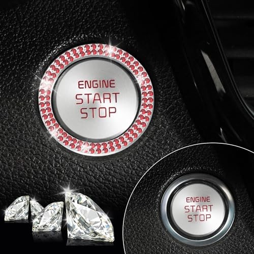 Car Engine Start Stop Decoration Ring, Crystal Double Rhinestone, Bling Red