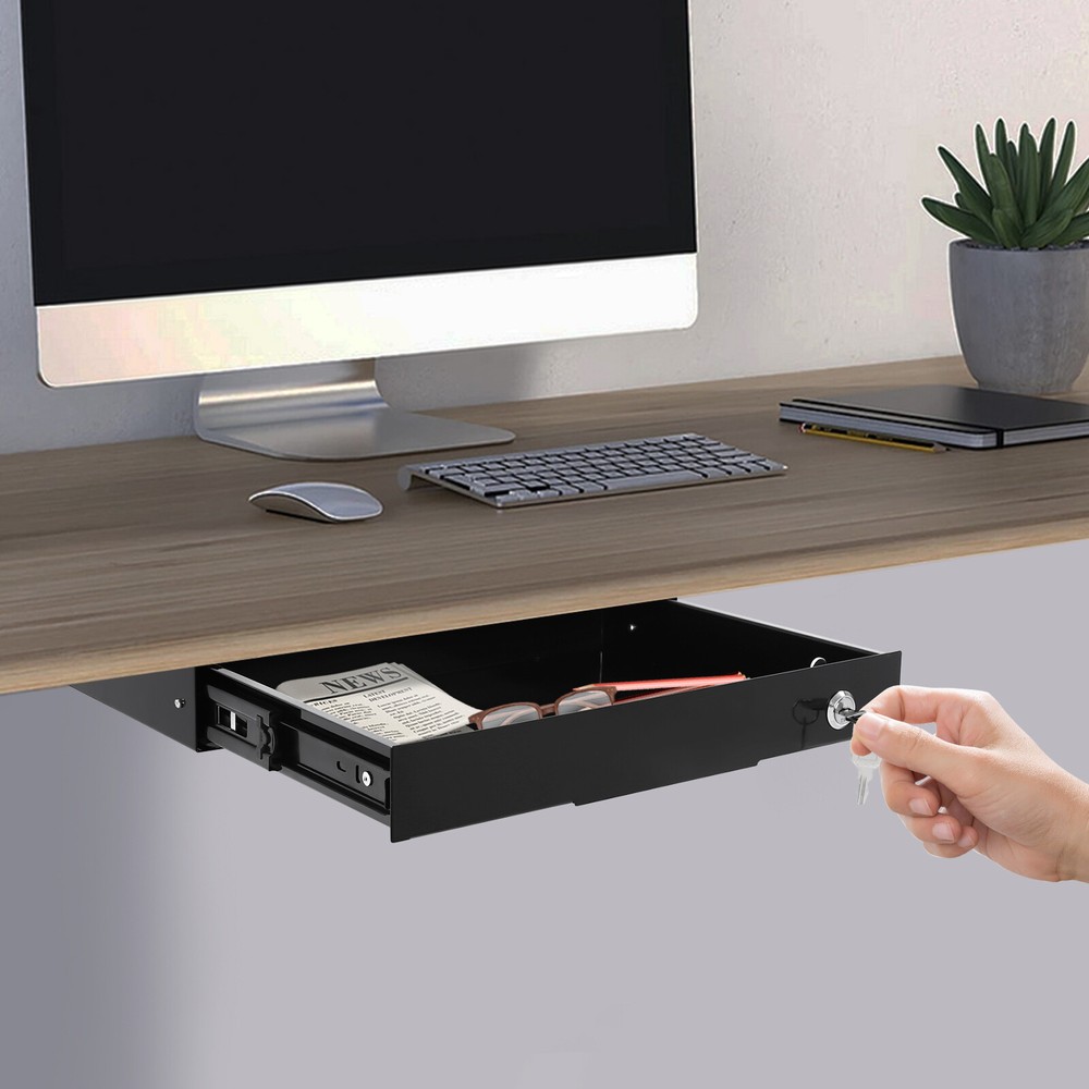 Under Desk Mounted Sliding Pull-out Drawer Storage Organizer