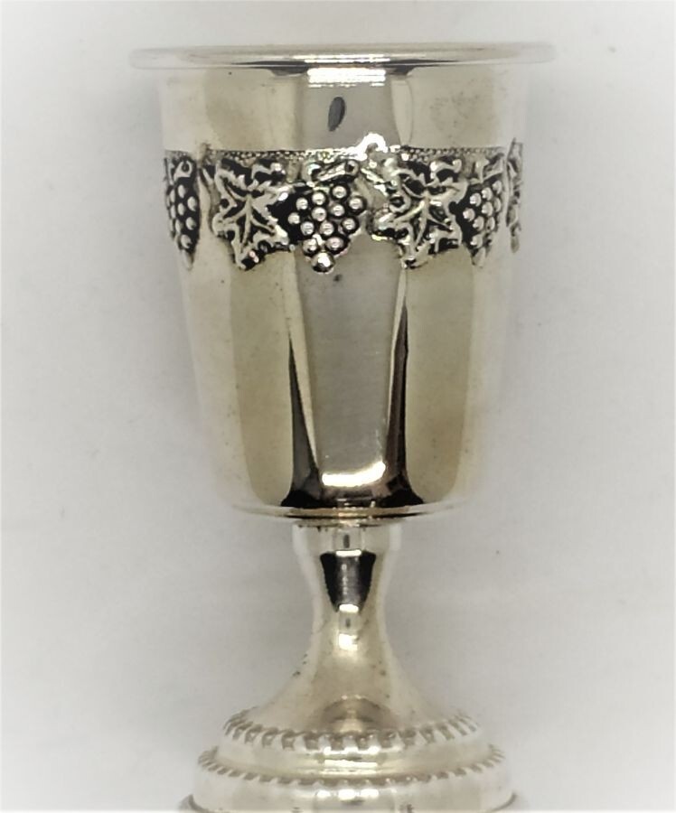Sterling silver Schnapps cup grapes designs embossed all around cup