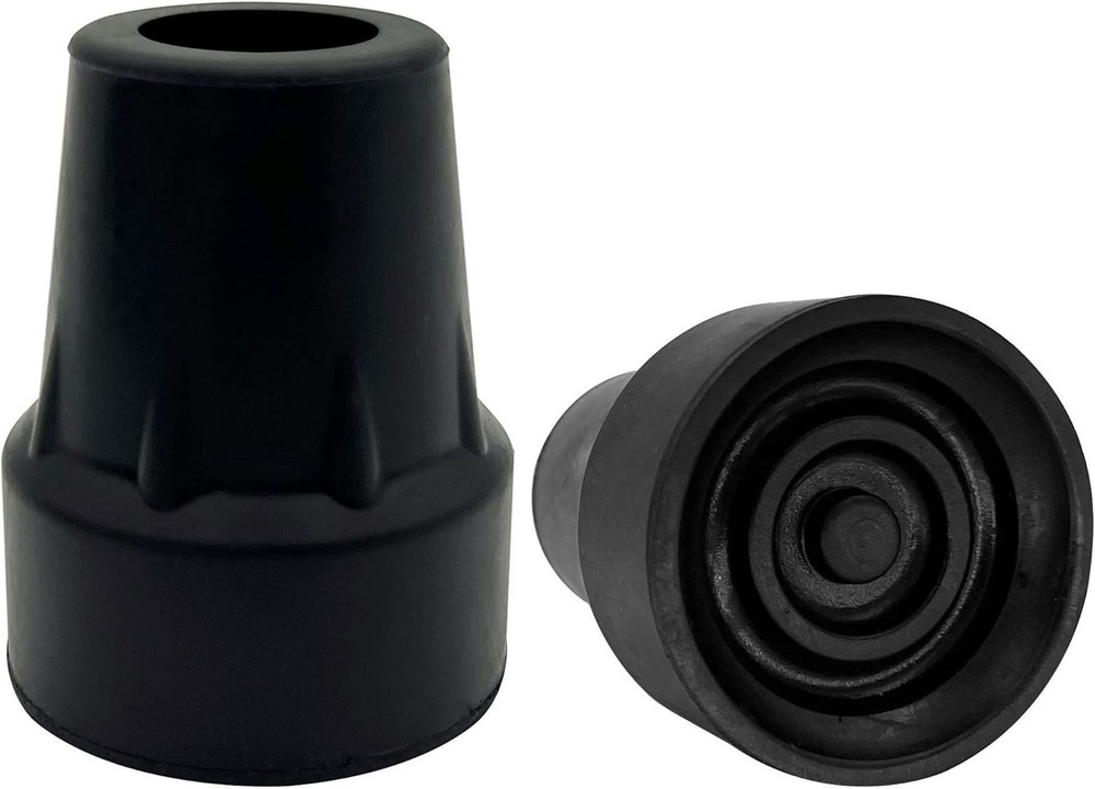 Natural Rubber Replacement Cane Tips - 3/4 Inch Black with Traction - 2 Pack